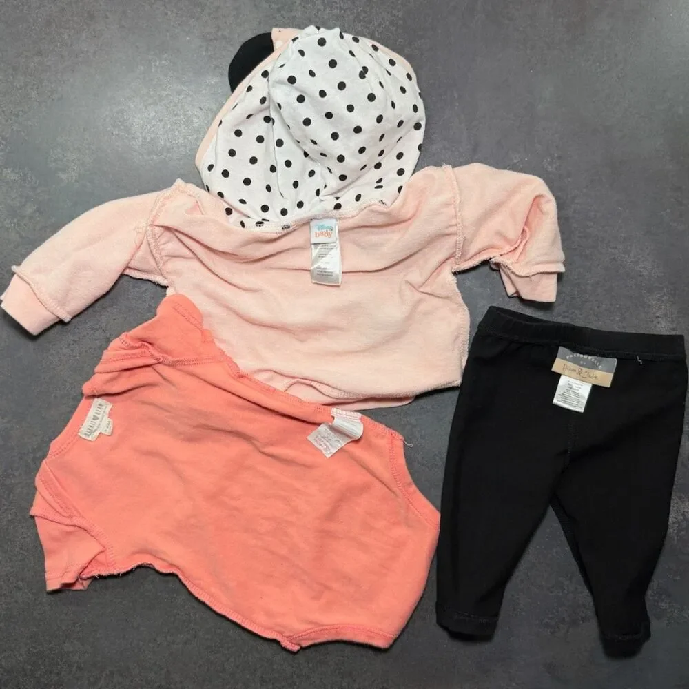 Disney Minnie Mouse Hoodie Outfit Set Pink Black Polka Dot 3–6M